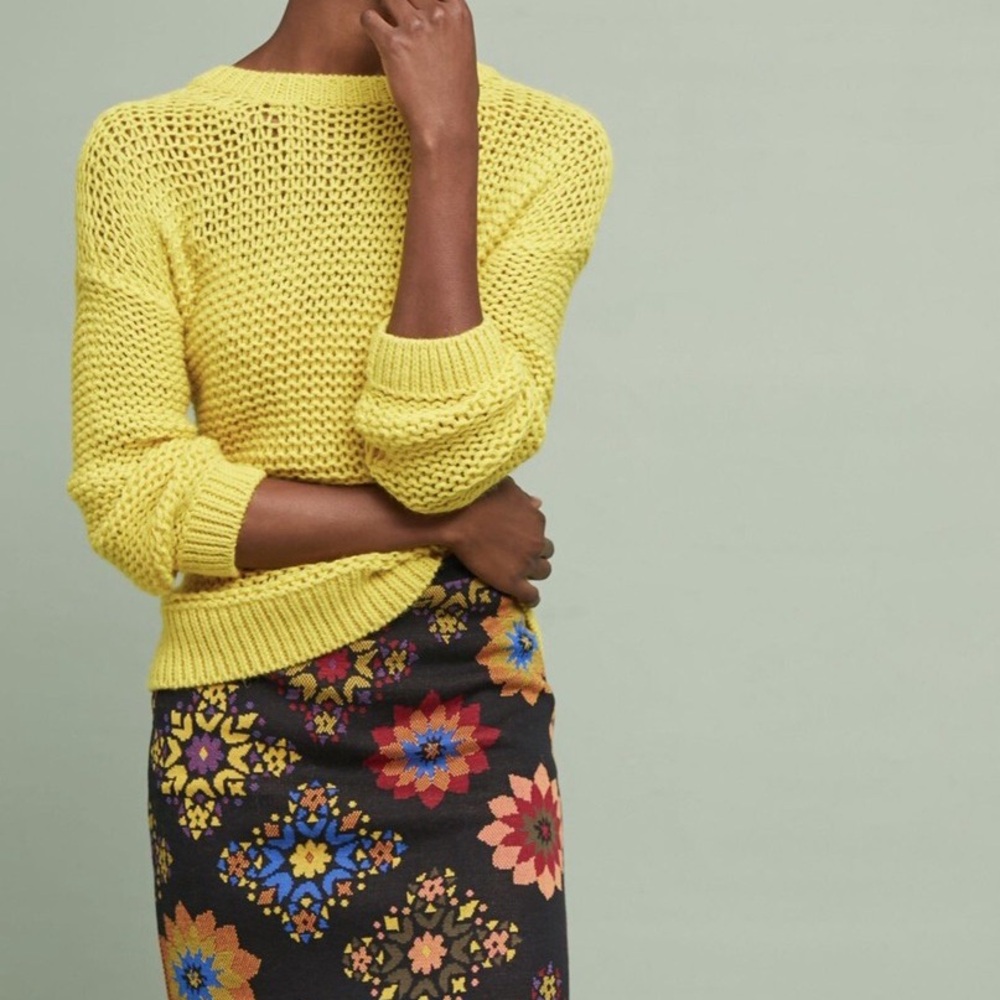Anthropologie Maeve Mod Floral Granny Square Patchwork Knit Skirt Size L